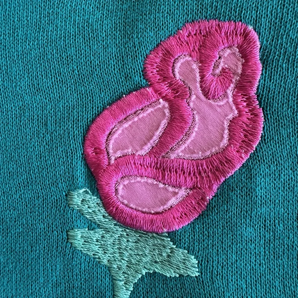Vtg Appel Teal Sweatshirt Pullover Robe Nightgown Rose Embroidered OSFA/L‎ Boho